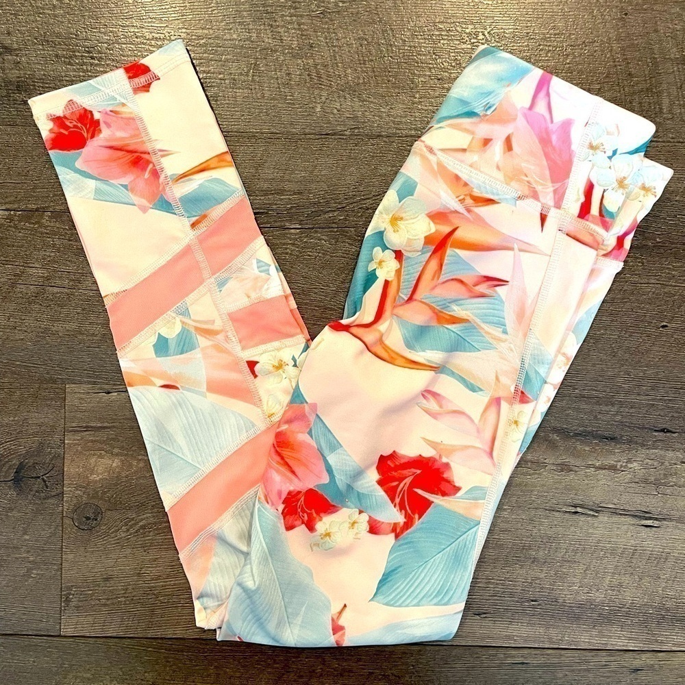 Old Navy Girls Pink Floral Athletic Legging Pants Size L(10-12)